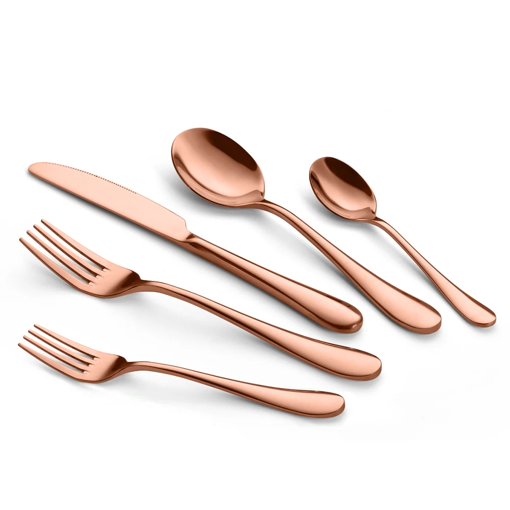 Cheap cutlery dessert spoon teaspoon forks and knives set 5pcs rose gold stainless steel cutlery set flatware sets