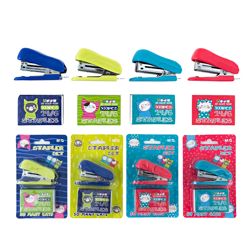 So Many Cats School Colorful Kawaii Cute Mini Paper Stapler Set for
