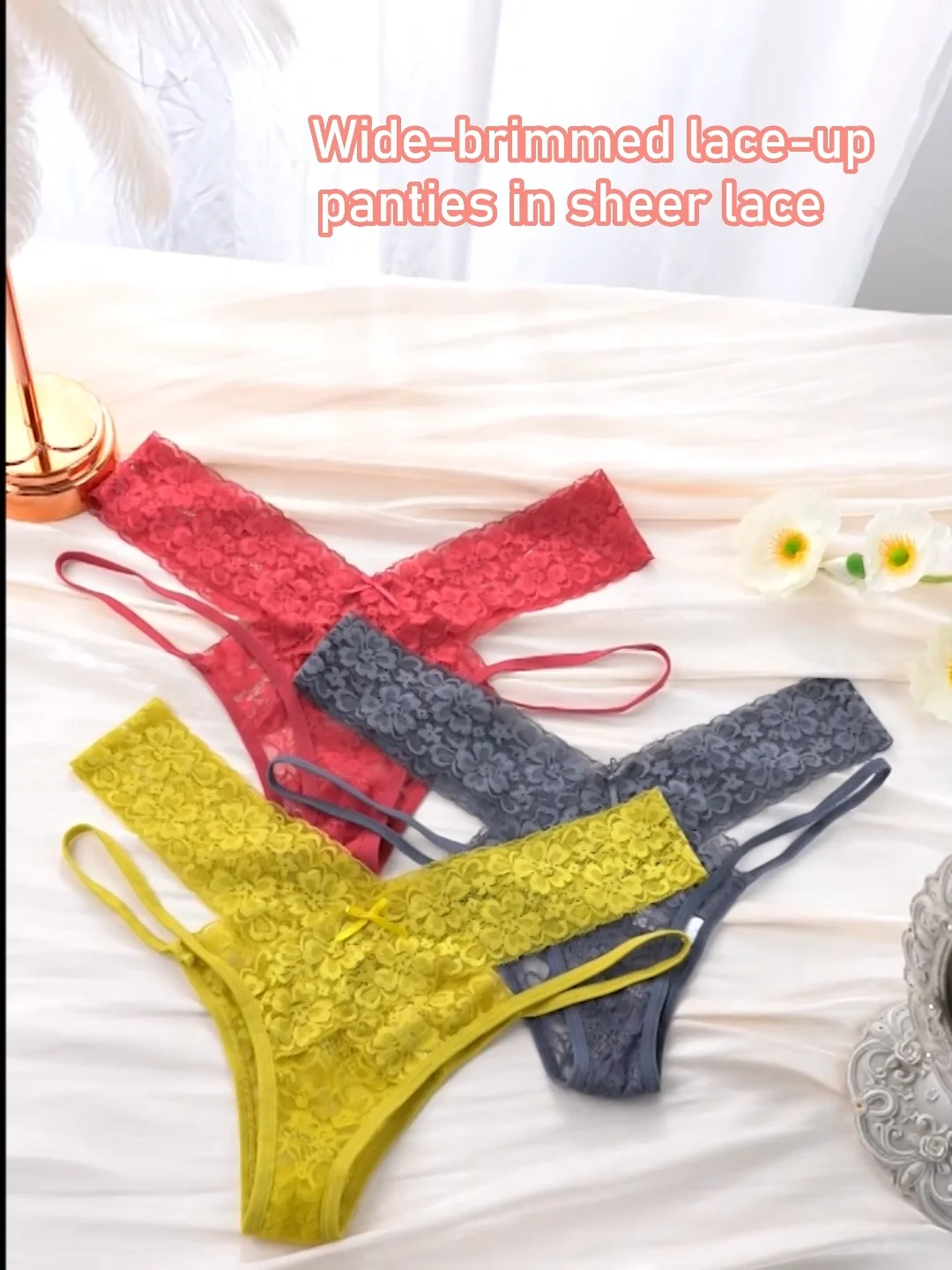 Low Waist Lace Hollow Sexy Transparent Thong Lace Wide Side Belt Deep V Ladies Briefs - Buy Low