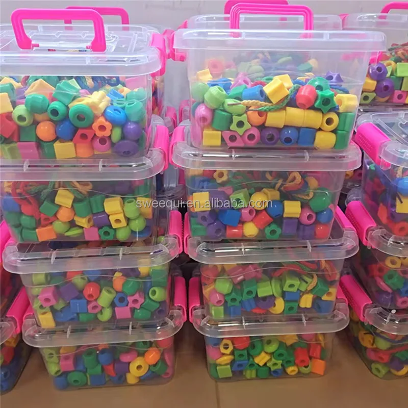 Small Lacing Beads For Kids Plastic Shapes Beads Colorful With Strings Buy Montessori Toys For