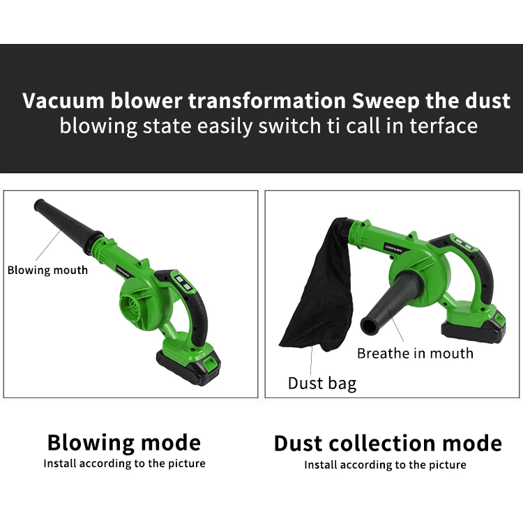 2 in 1 Cordless Leaf Blower Handheld Air Vacuum Sweeper Air Blower Vacuum Cleaner W/Dust Bag For Garden Yard Cleaning