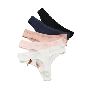 Wholesale Custom Logo Women's Sexy Everyday Solid Dyed Underwear Hipster Cotton Panties Thong & G-String