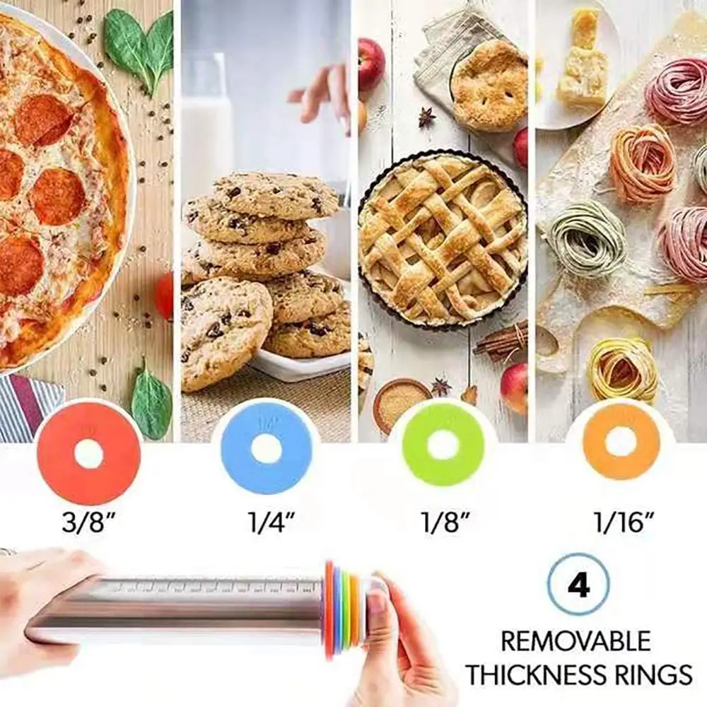 Rolling Pin Thickness Rings Adjustable Dough Roller Rolling Pins for Baking Pasta Pizza Pie Cookies