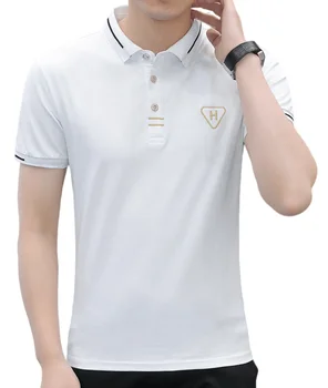 Top Quality and Hot Selling Man Fashion Cotton Plain Collar Polo Short Sleeve T-shirt_740#White