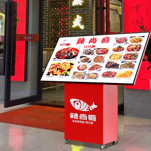 Illuminated dishes display signs custom floor light box billboard restaurant ordering large screen LED