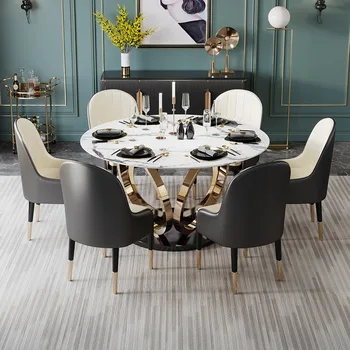Luxury Golden Stainless Steel Dining Table With Marble Top For Dining ...