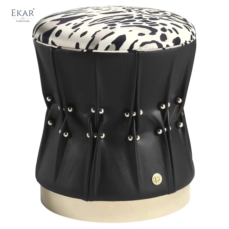 product luxurious gold brushed metallic finish drum stool contemporary accent seating pouf-67