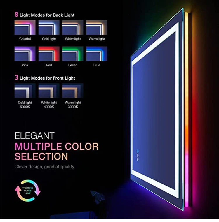 Hotel Vanity Backlit Rectangle Rgb Frameless Bluetooth Music Smart Wall