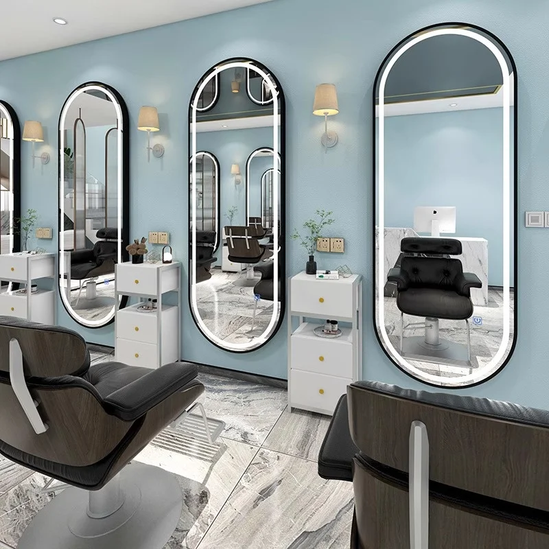 New Arrival Modern Large Full Length Gold Styling Barber Salon Furniture Wall Mounted LED Beauty Salon Mirror with Metal Frame - Image 5
