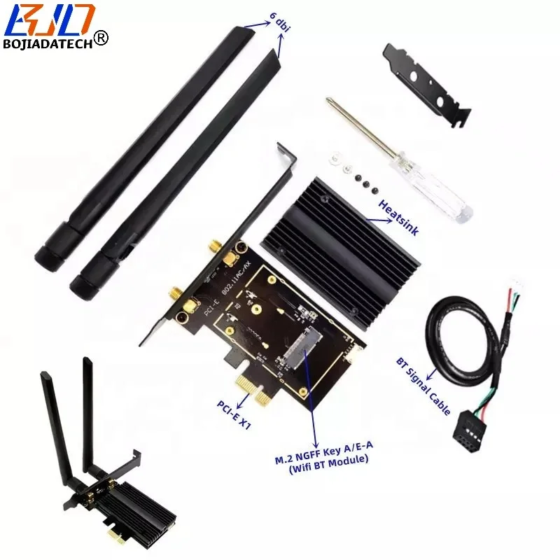 Адаптер Wi-Fi BT PCIe M.2 NGFF на PCI-E 1X беспроводной адаптер с 2 антеннами 6 дБи для Intel AX210 AX200 без