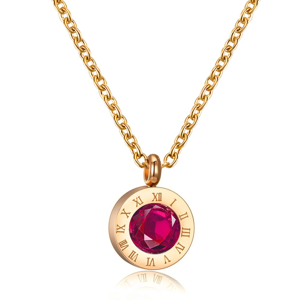 Retro Creative Roman Numerals Green Crystal Pendant Necklace Cold Wind Temperament Clavicle Chain Women TrendJewelry