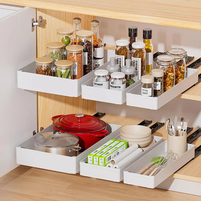 Home Kitchen Storage Pull-Out Cabinet Accessory with Plastic Rack No Punching Sink Drawe aperçu 4
