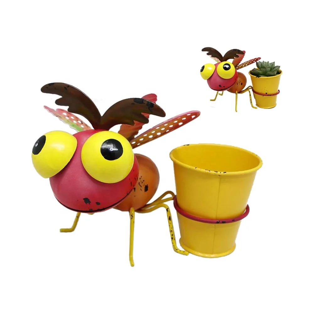 Cute Insects Metal Bugs Plant Pot Animal Red