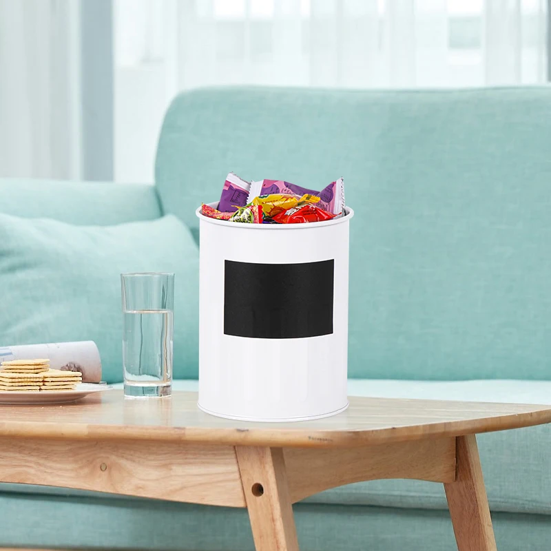 DIY Creative Cookies Storage Tank Write the Name You Like Metal Storage Canister With Bamboo Lid White Storage Container