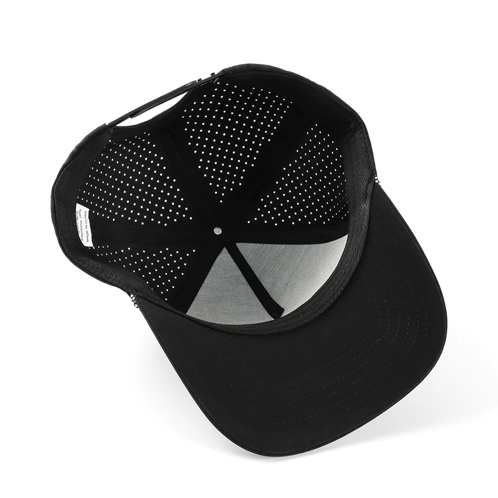 Wholesale Custom Panel Rubber Pvc Logo Rope Baseball Cap Waterproof Laser Cut Hole Perforated