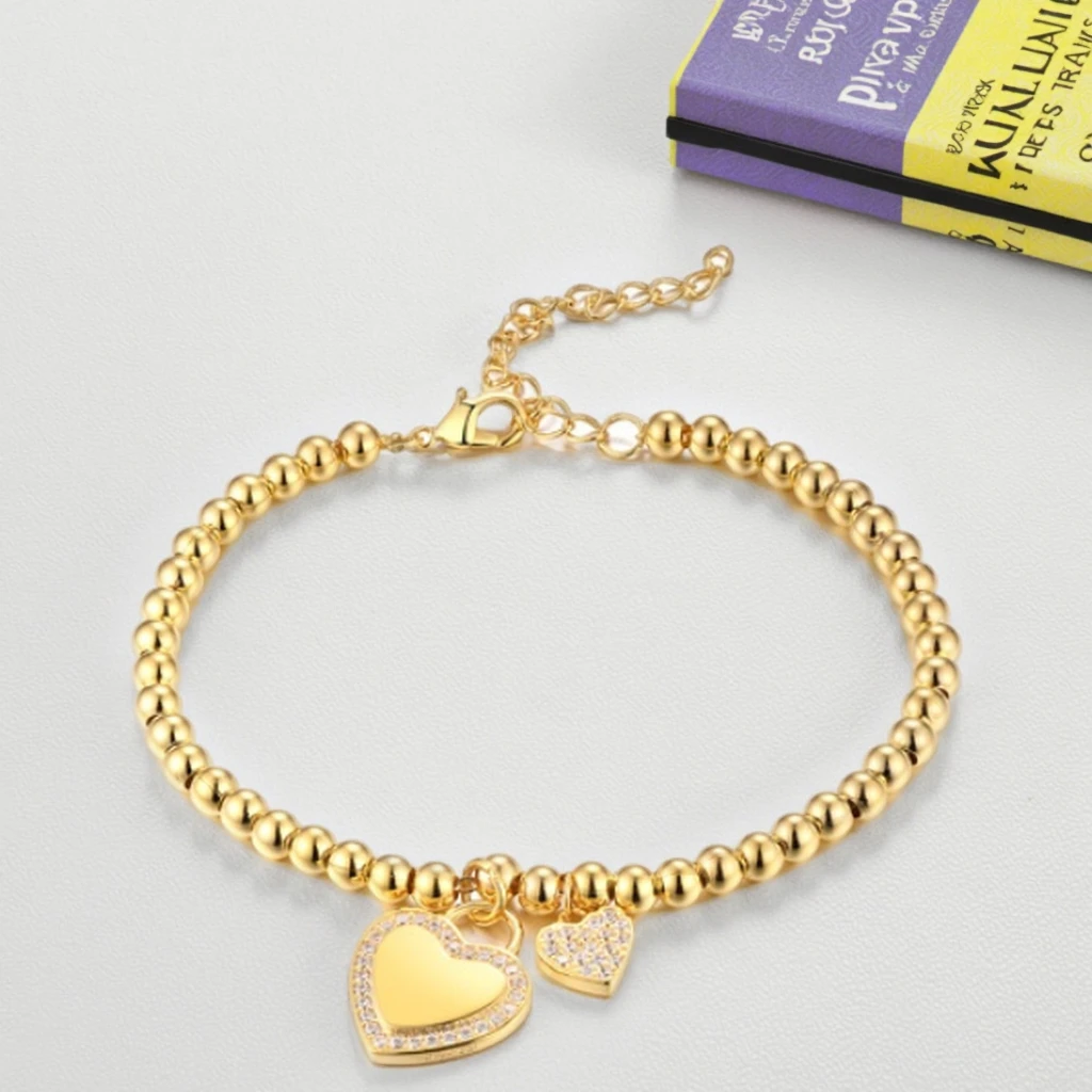 Keiyue Fashion Tanishq Gold Beaded Bracelet for Women Heart Charm Bracelet  Designs for Weddings and Gifts
