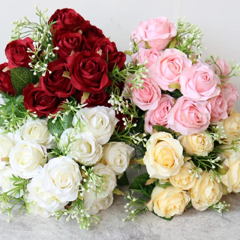 Fake Flowers Artificial Silk Flowers Peony Bouquets Bridal Rose Flowers ...