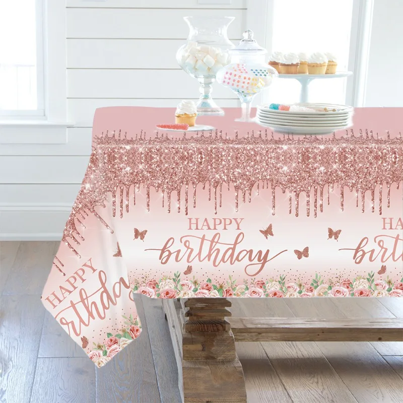 Rosa-glitzernde Happy Birthday Tischdecke Für Mädchen – 178x106 Cm, Einweg-Plastik, Perfekt Für Partydeko & Kindergeburtstag