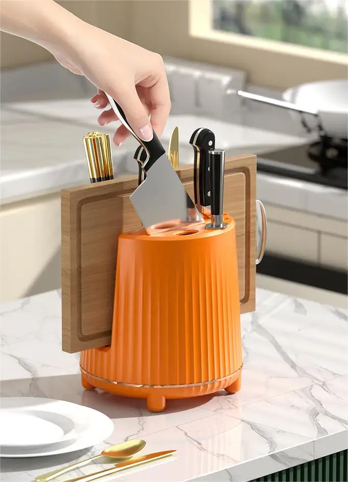 Оптовая продажа Лидер продаж удобный многофункциональный инструмент для хранения кухонных принадлежностей вращающийся пластиковый держатель ножей кухонный