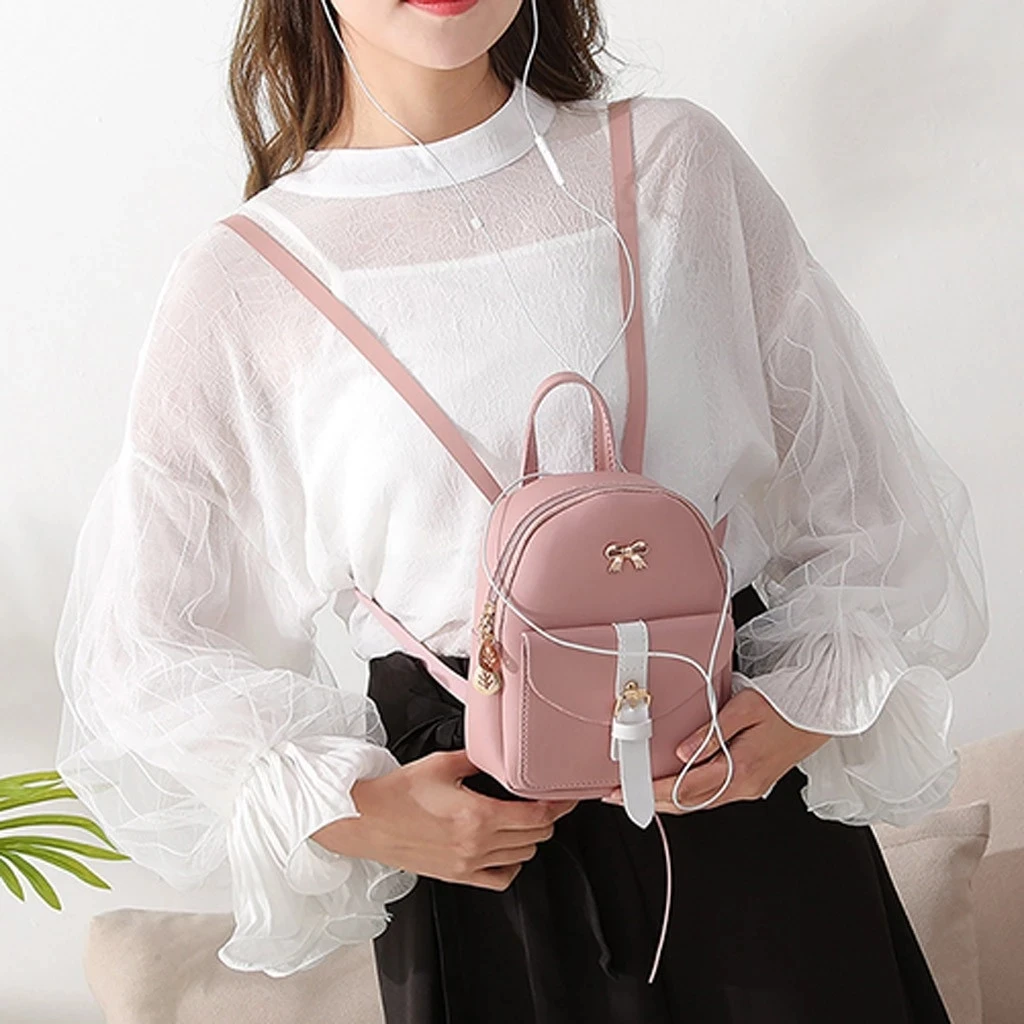 Women's Backpack PU Leather Bags for Female Cute Bow-knot Shoulder