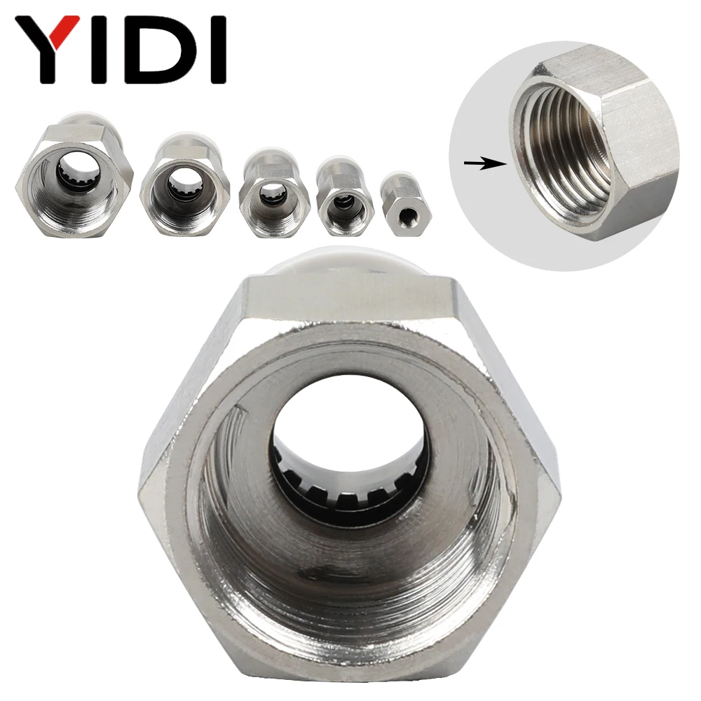 PCF 4 10 4mm 6mm 8mm 10mm to 1/8 1/4 3/8 1/2 BSP R Female Thread Brass Push in Fit Pneumatic Fitting for Air Hose Tube Connector