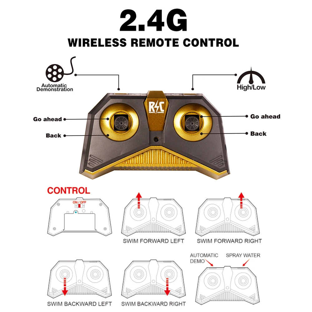 HW 2.4G Radio Control Bath Fishing Toys Golden RC Shark Waterproof Shark RC Toy Remote Control Shark