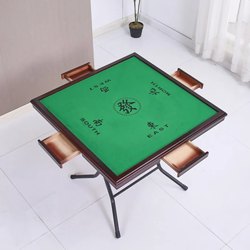 Custom Wooden Solid Folding Legs Foldable Mahjong Table With 2 Sets