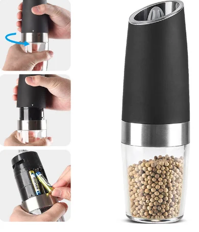 Wholesale Professional Electric ABS portable gravity salt pepper mill LED  light black pepper Grinder automatic Seasoning Jar Spice Grinder From  m.