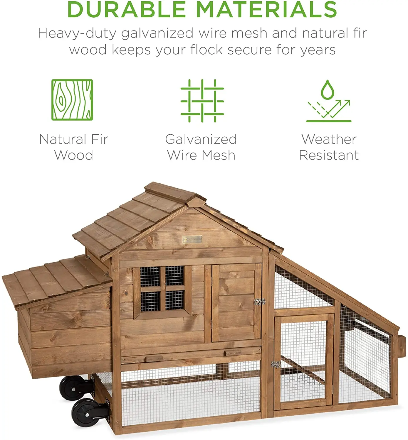 Mobile Solid  Wood Chicken Coop Hen House Layer Poultry Cage