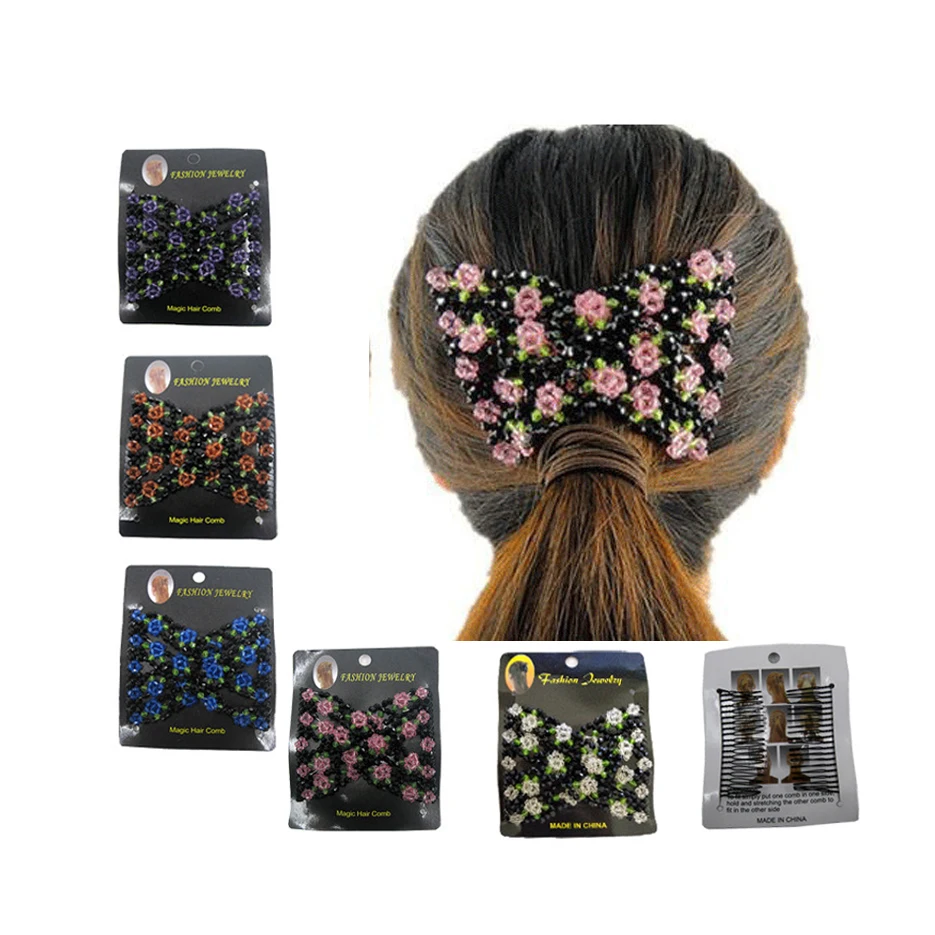 Easy Stretch Thick Hair Clip Bun Holder Flower Beaded Combs Clips Magic  Hair Comb For Lady Women Girls Hair Styling Combs - Buy Cheap Personalized Hair  Comb,Double Beaded Hair Combs,Decorative Hair Combs