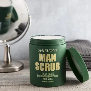 Private Label Natural Vegan Sandalwood & Tea Tree Oil Men's Body Scrub Gently Exfoliating Dead Skin Remover