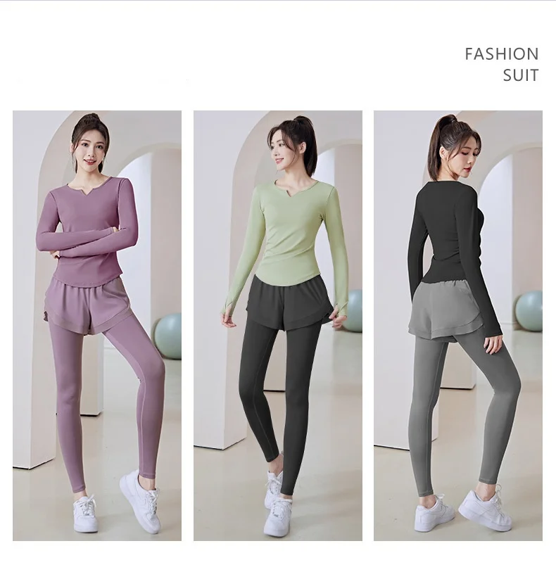 3 Piece yoga conjuntos Sportswear Long Sleeve Crop Top Pant Yoga Workout Set Women Clothing Active Wear Gym Fitness Sets manufacture