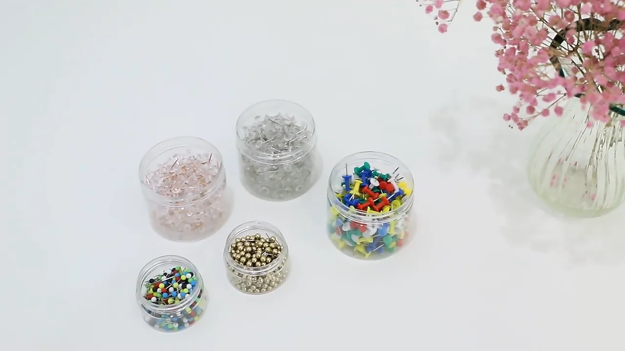 200 épingles De Tableau Liège Dorées – Punaises Métal Avec Tête Plastique, Boîte De Rangement, Pour Photos Et Cartes