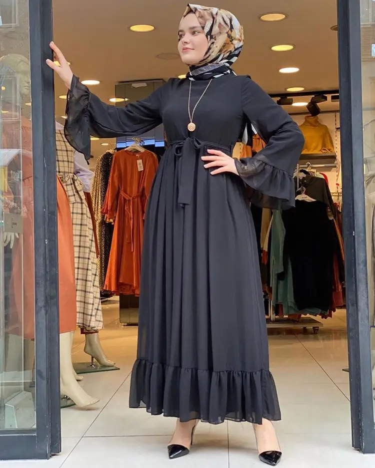 2024 Wholesale Modern Fashion Islamic Clothing Casual Women Long Jersey  Chiffon Robe Abaya Plain Muslim Dress