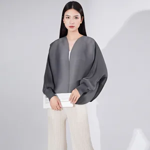 2025 New Pleated Women's Clothing Jacket Autumn Bat Sleeve Solid Color Cardigan Miyake Pleated Jackets for Women