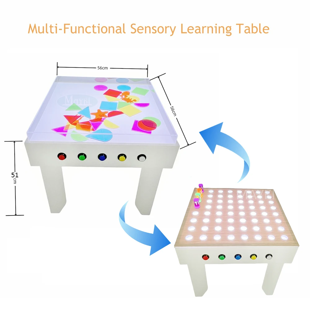 Children Using Color Rods Multi-Functional Sensory Play Table with Color Changing LED Lights for ...