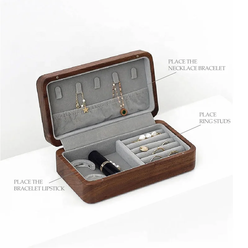 Изготовленный на заказ логотип; Подарок на свадьбу; Подарок на день рождения; Грецкого ореха роскошная коробка ювелирных изделий Организатор ящик для хранения ювелирных изделий