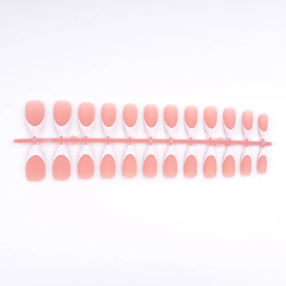 150 Pcs Pre-applied Tip Primer & Base Coat Cute French Tip Nails Brown Extra Short Square French Tip Press on Nails 15Sizes