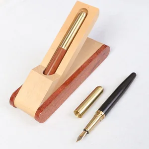 Luxury Fountain Pen Customized Logo Chinese High Quality Brass Wood Pen with Wood Box