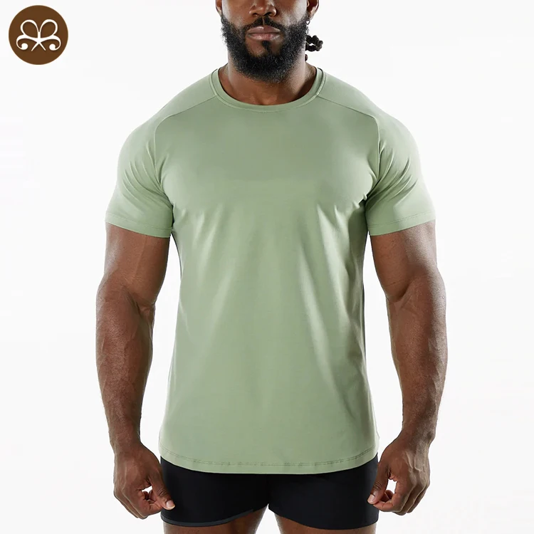 Custom Soft Cotton Spandex Plain Men's Fitted Performance Short Sleeve ...