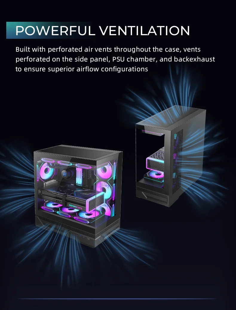 270° Tempered Glass Gaming Case 360° Side Fans+ Dual 360mm Water ...