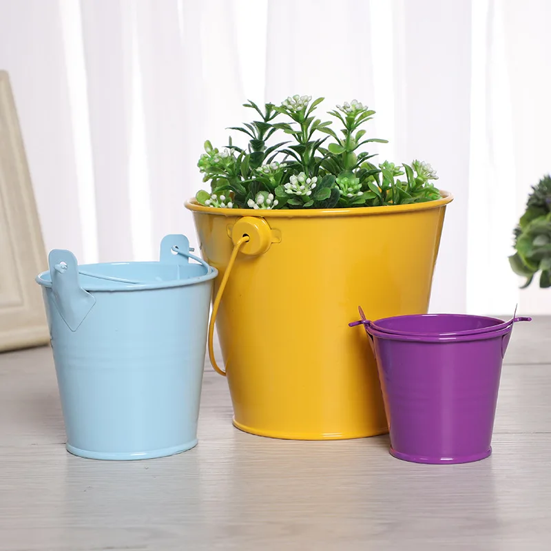 New Arrival Mini Tin Bucket for Plant Flower Pot Metal Bucket for Plant Flower Pot Egg Hunt Solid Small Easter Basket