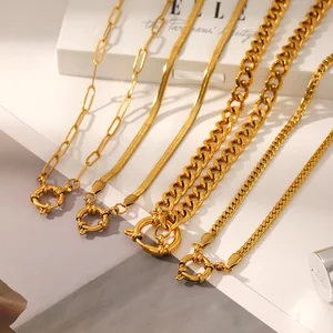 MW Europe DIY Charm O Chain Stainless Steel 18K Gold Plated Vintage Single Snake Cuban Curb Cable Removable Charms Necklace