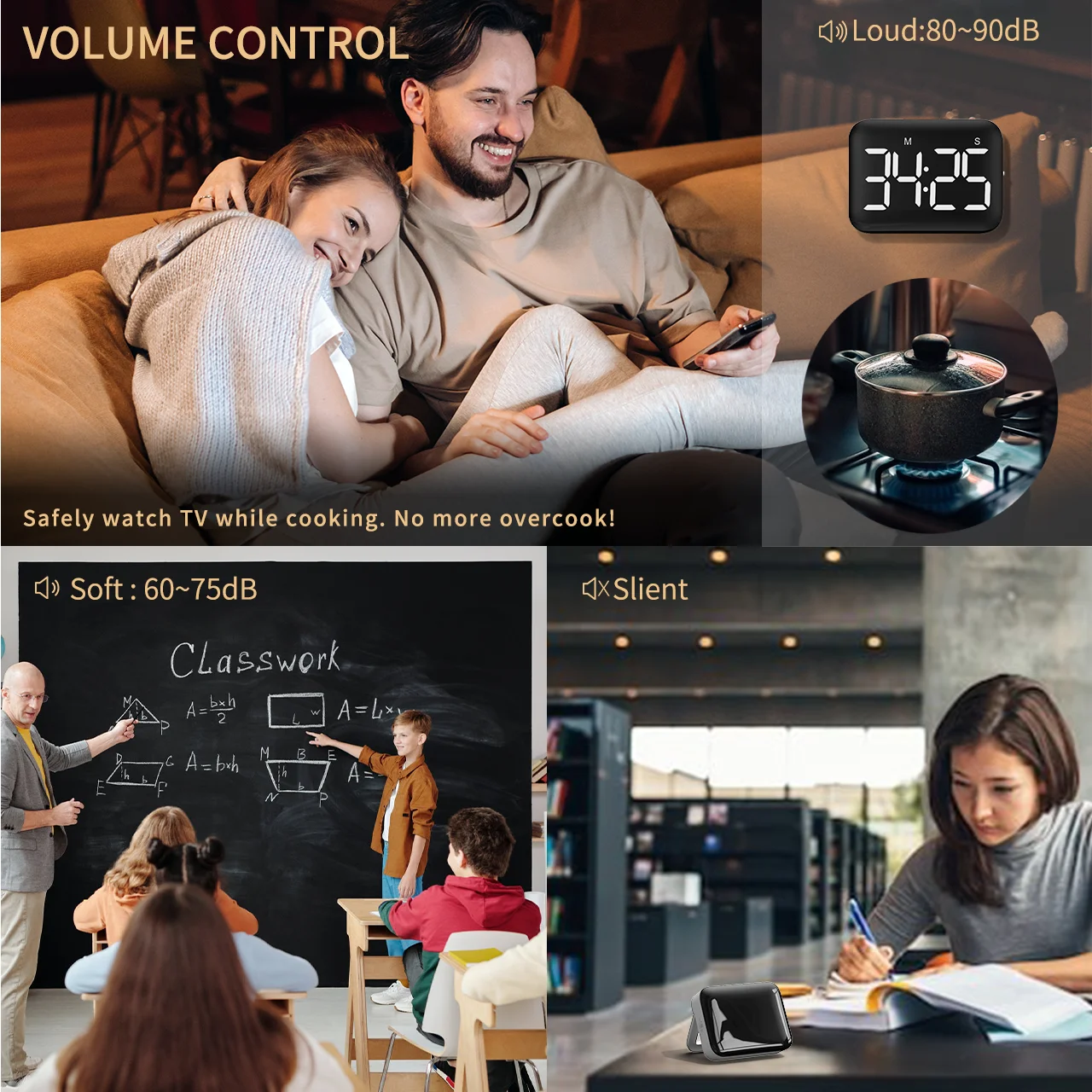 Time Manager Kitchen Baking Countdown Reminder Student Study High School Exam Digital Silent Timer