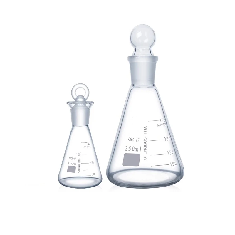 2024 New KRC Lab Graduated Ground Stopper Glass Erlenmeyer Conical Flask Triangle Shape Flask with Standard Mouth Joint