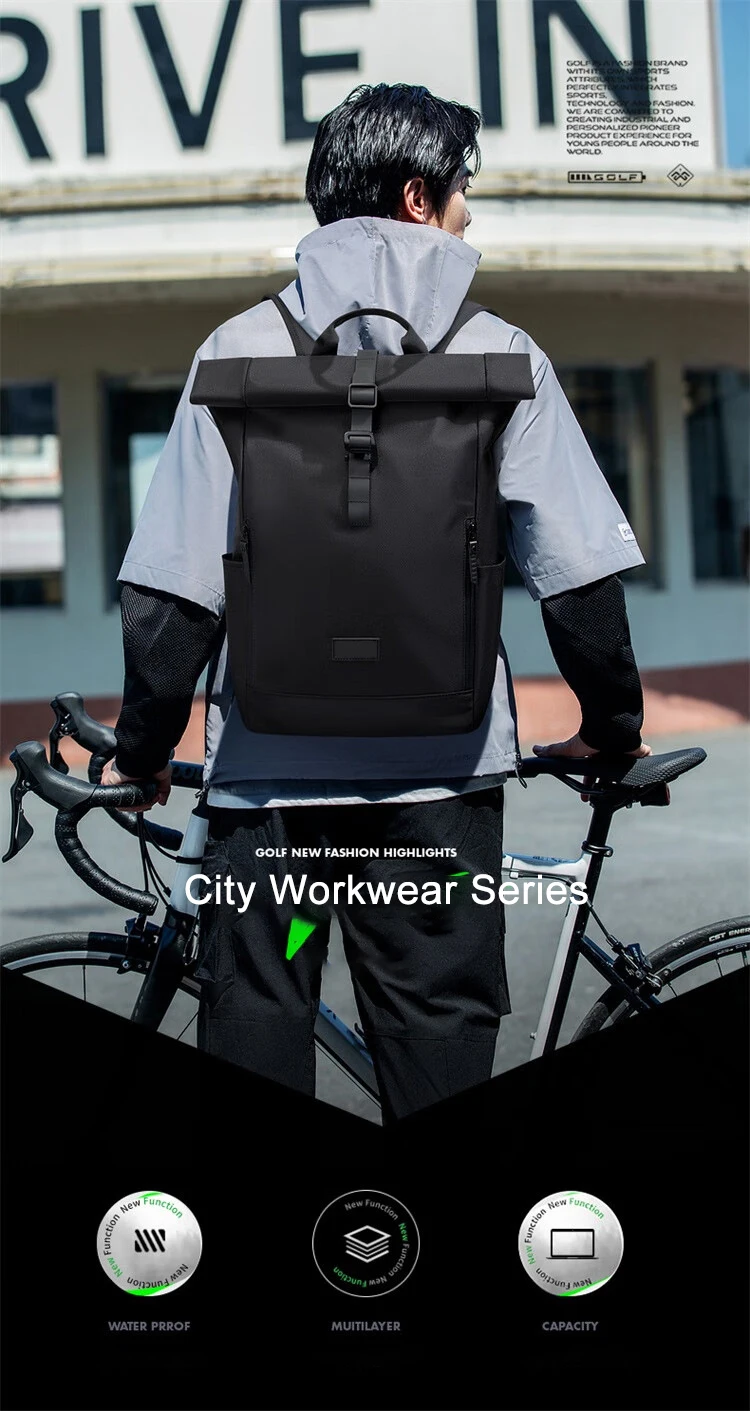 Anti Theft School Rucksack Usb Roll Top Opening Backpack Men Laptop