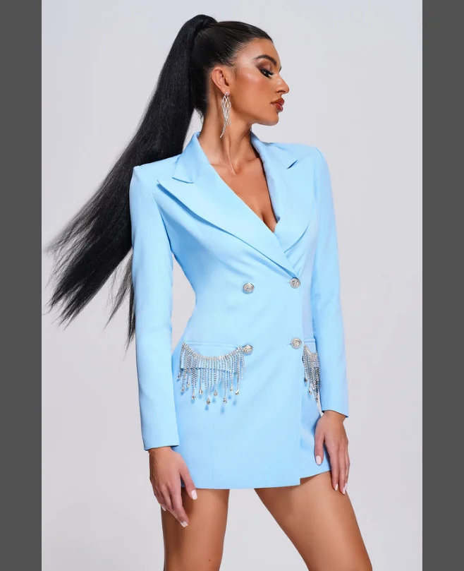 Ocstrade Fall 2023 Blue Professional Blazer Dress For Women