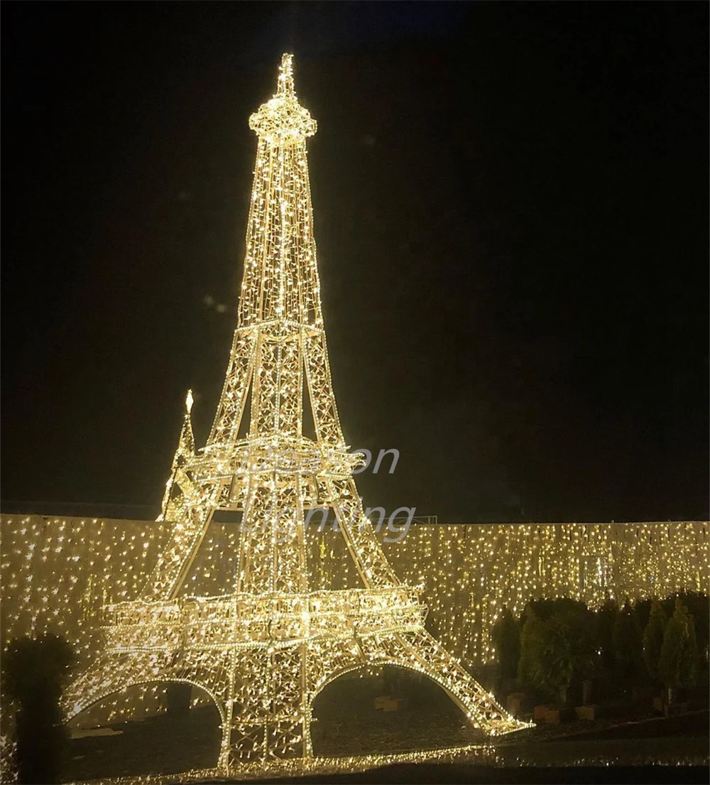 large lighted eiffel tower outdoor christmas lights display
