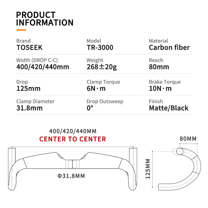 Wholesale 400 420 440 Roadbike Handle Bars TOSEEK Carbon