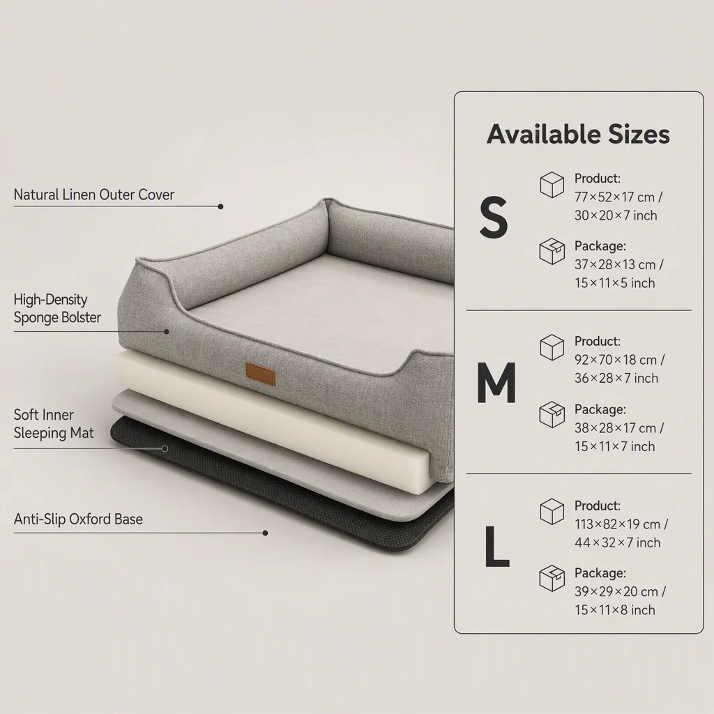 Natural Linen Sofa Style Dog Bed — Product details 5